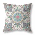 Palacedesigns 16 in. Boho Flower Indoor Outdoor Throw Pillow Green Cream & Pink PA3110626